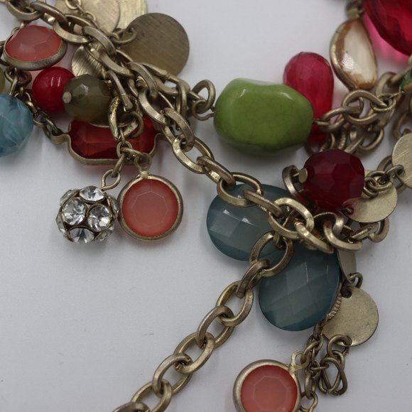 Multi-Strand Colorful Chain Boho Statement Necklace with Stones & Rhinestones - Picture 8 of 10